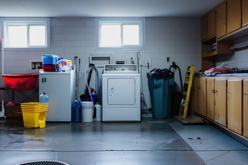 Basement cleanout service in Central Massachusetts — appliances and furniture removed by The Dumpster Guy