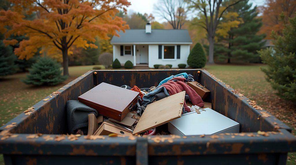Full house cleanout in progress — furniture and boxes being cleared for a Central MA homeowner